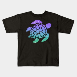 Bright Purple Aqua Ombre Faux Glitter Turtle Kids T-Shirt